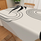 Lofaris Arch Lines Black Monstera Pattern Beige Tablecloth